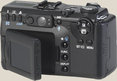 Вид сзади на отличный незеркальный фотоаппарат для фотосъемки в горах Canon PowerShot G5